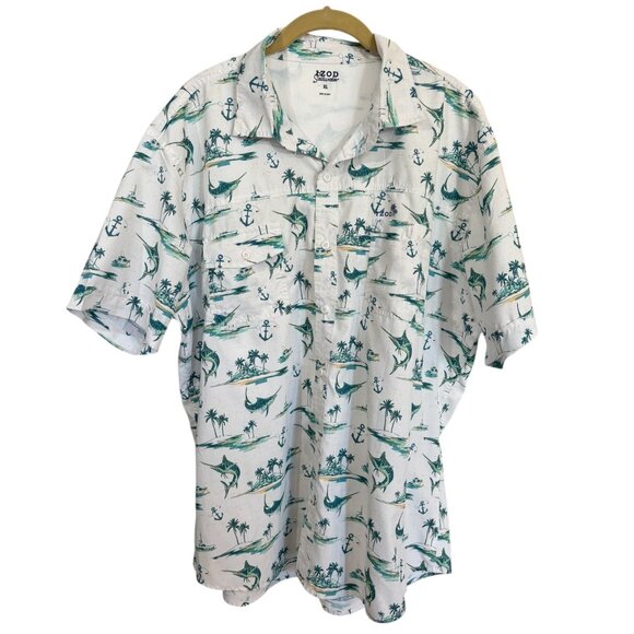 Izod Other - Izod Saltwater Shirt Marlin Fishing Nautical Anchors Vented Button Up Mens XL